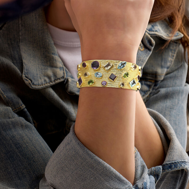 22.10 ct. t.w. Multi-Gemstone Cuff Bracelet in 18kt Gold Over Sterling image number 1