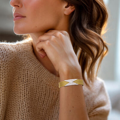 ALOR .45 ct. t.w. Diamond and Yellow Stainless Steel Cable Hourglass Bracelet with 18kt White Gold