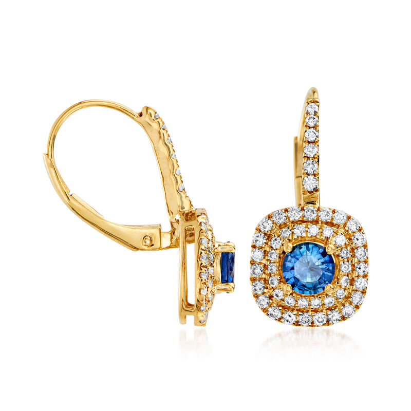 C. 1990 Vintage .80 ct. t.w. Sapphire and .75 ct. t.w. Diamond Earrings in 18kt Yellow Gold image number 2