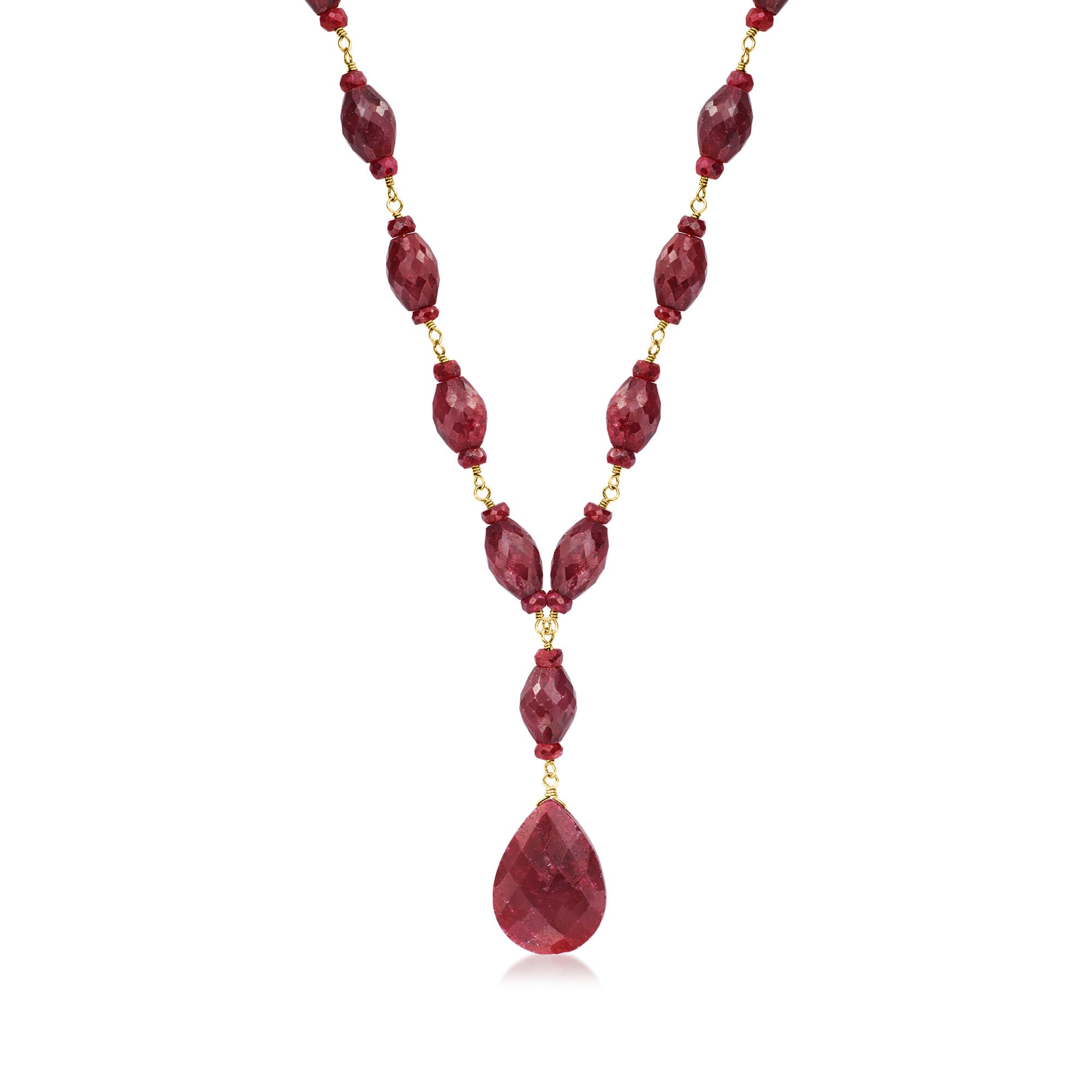 175.00 ct. t.w. Ruby Drop Necklace in 18kt Yellow Gold Over