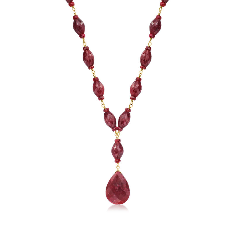 175.00 ct. t.w. Ruby Drop Necklace in 18kt Yellow Gold Over Sterling Silver image number 0