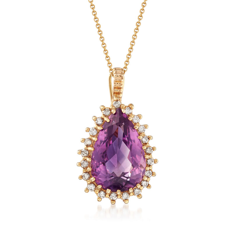 C. 1980 Vintage 11.45 Carat Amethyst and .60 ct. t.w. Diamond Pendant Necklace in 14kt Yellow Gold. 16&quot; image number 1