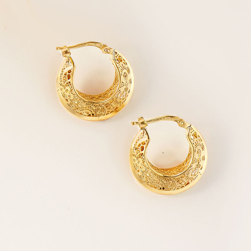 Italian 18kt Yellow Gold Floral Openwork Hoop Earrings. 3/4&quot; image number 3