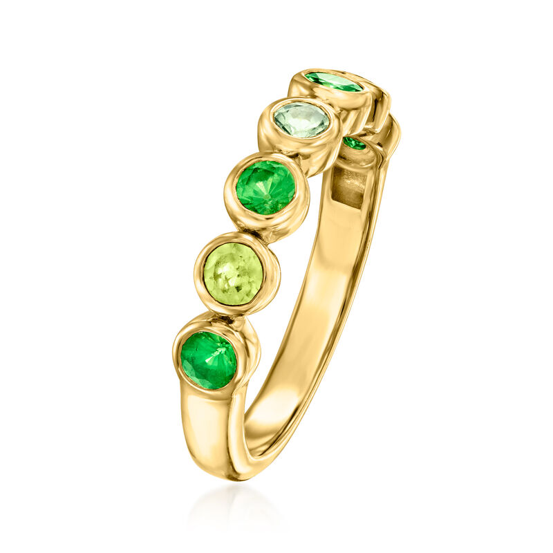 .10 Carat Green Sapphire and .60 ct. t.w. Tsavorite Ring with .20 ct. t.w. Peridots in 18kt Gold Over Sterling image number 2