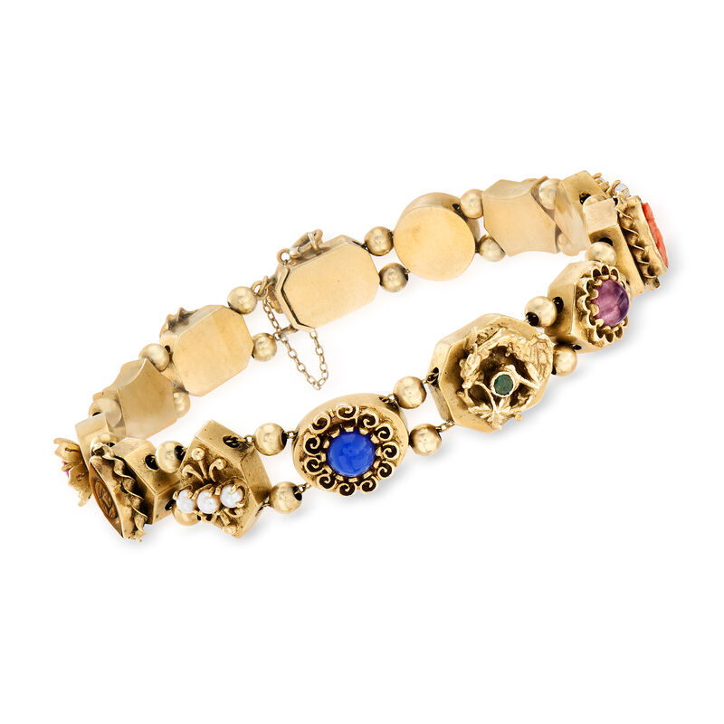 C. 1960 Vintage Multi-Gemstone Bracelet in 14kt Yellow Gold image number 0