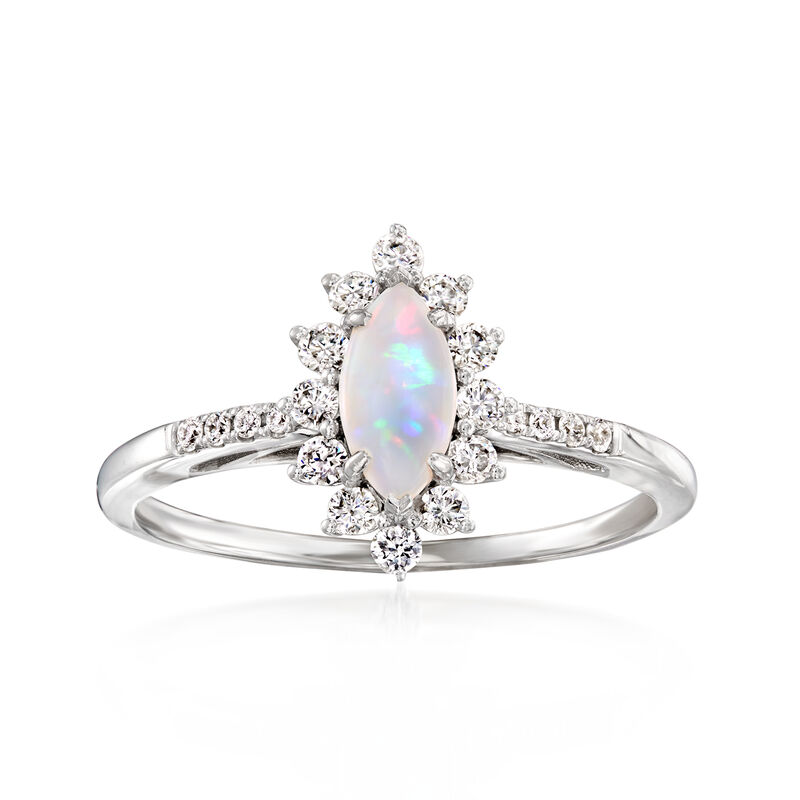 C. 2000 Vintage Opal Ring with .40 ct. t.w. Diamonds in 14kt White Gold. Size 8 image number 0