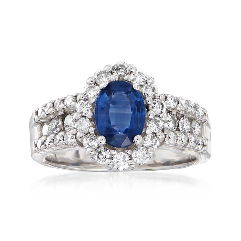 1.50 Carat Sapphire and .90 ct. t.w. Diamond Ring in 14kt White Gold image number 0