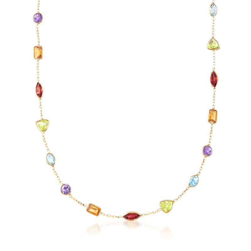 9.70 ct. t.w. Multi-Gemstone Station Necklace in 14kt Yellow Gold image number 0