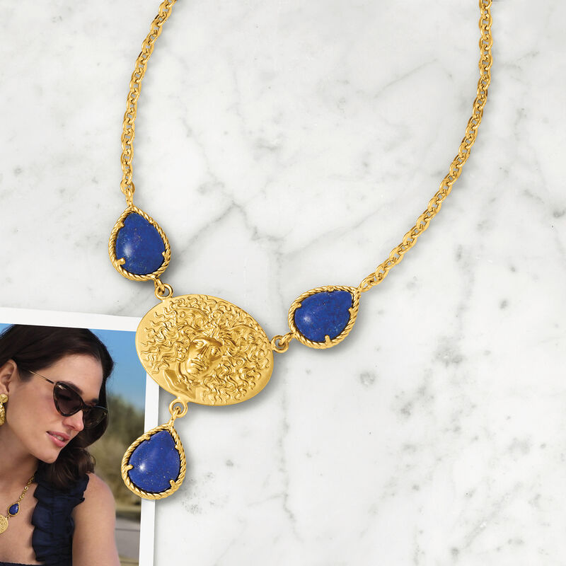 Italian Tagliamonte Lapis and Cameo-Style Medusa Necklace in 18kt Gold Over Sterling image number 2