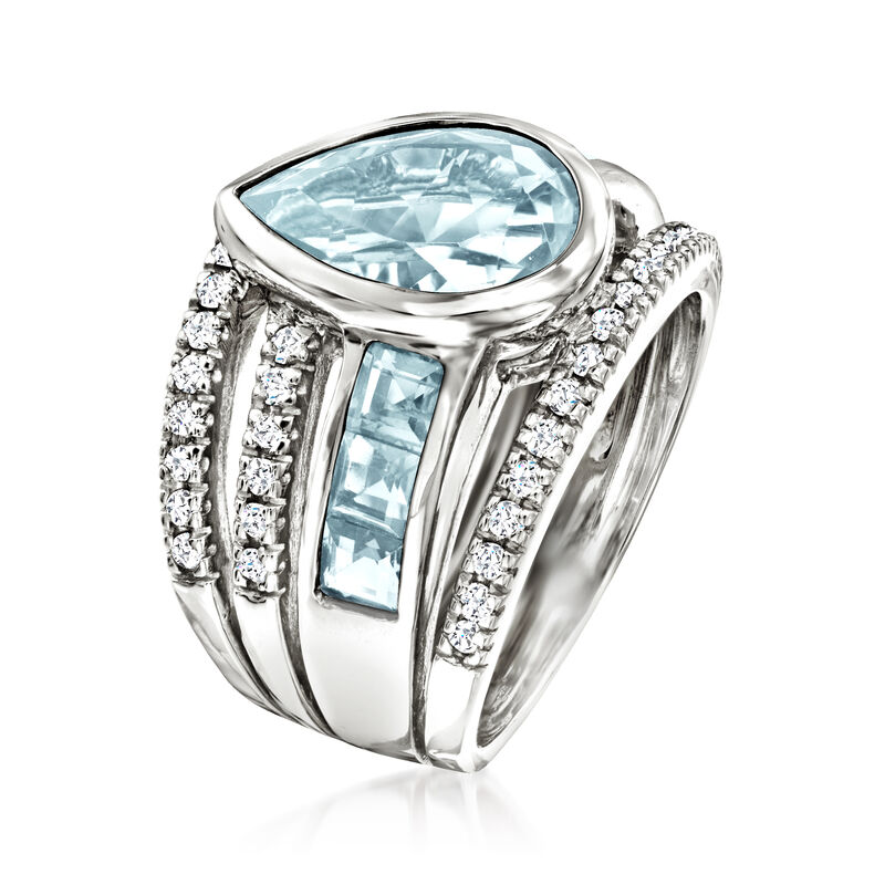 3.90 ct. t.w. Aquamarine Multi-Row Ring with .47 ct. t.w. Diamonds in 14kt White Gold image number 2