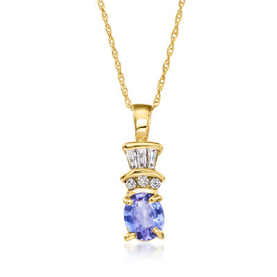 C. 1990 Vintage .54 Carat Tanzanite Pendant Necklace with .13 ct. t.w. Diamonds in 14kt Yellow Gold