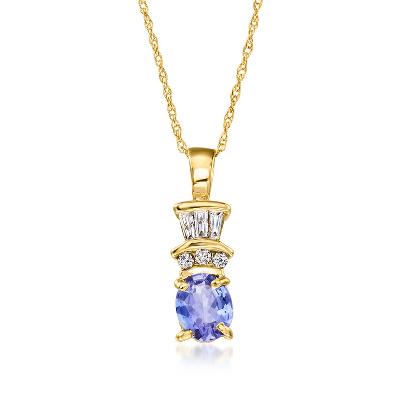 C. 1990 Vintage .54 Carat Tanzanite Pendant Necklace with .13 ct. t.w. Diamonds in 14kt Yellow Gold. 18" image number 0