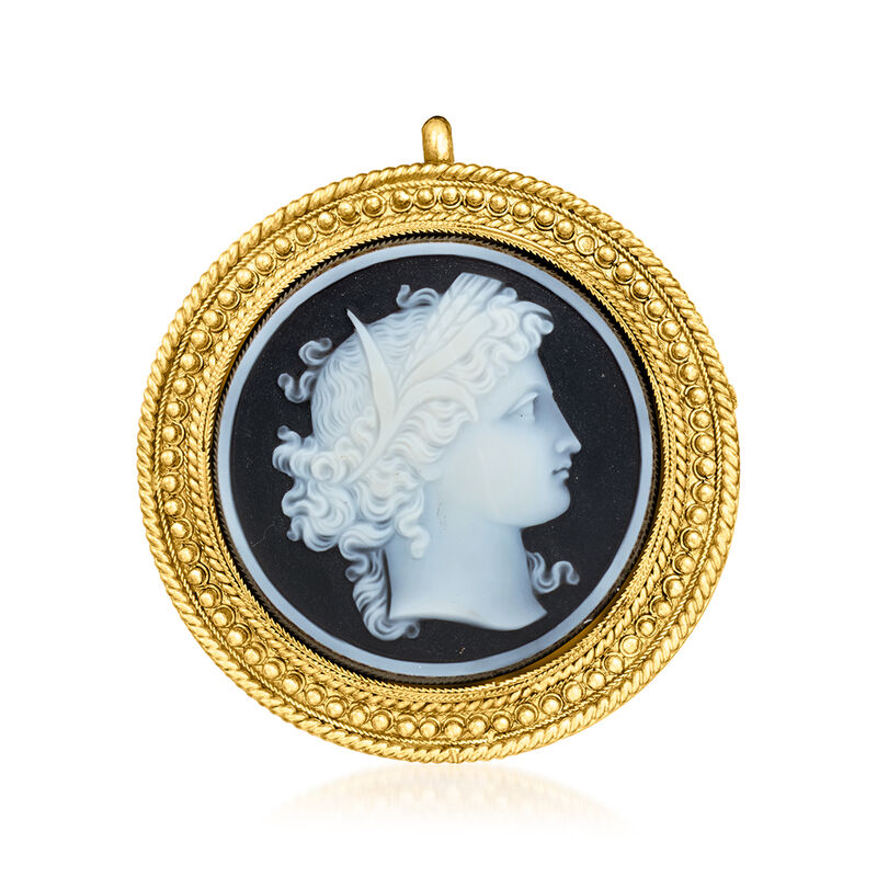 C. 1900 Vintage White Agate Cameo Pin/Pendant in 18kt Yellow Gold  image number 3