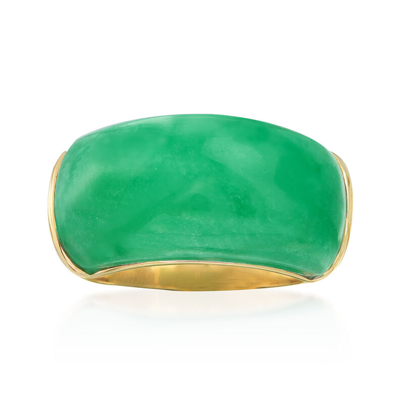 20x10mm Green Jade Ring in 14kt Yellow Gold image number 0