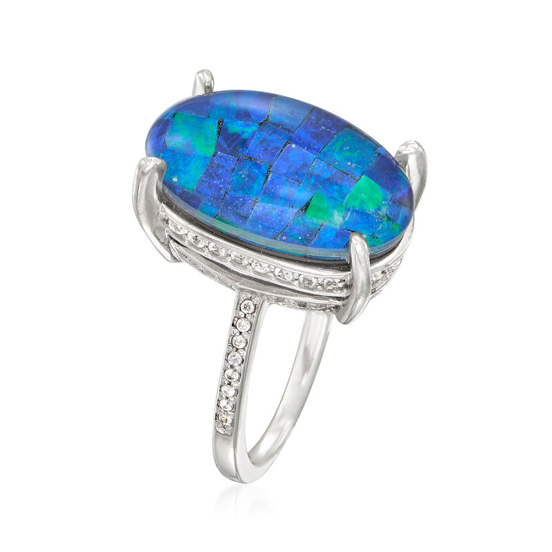 Multi-Gemstone and .80 ct. t.w. White Zircon Triplet Ring in Sterling Silver image number 2