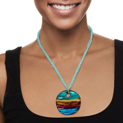 Italian Multicolored Murano Glass Bead Pendant Necklace with 18kt Gold Over Sterling