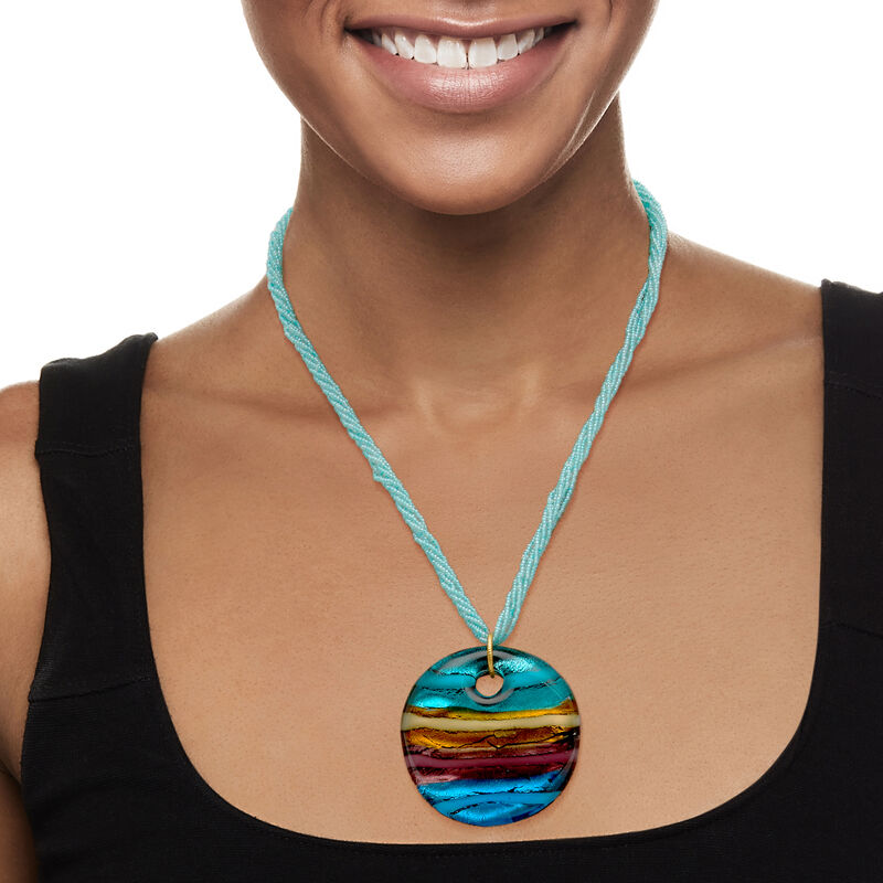 Italian Multicolored Murano Glass Bead Pendant Necklace with 18kt Gold Over Sterling image number 1