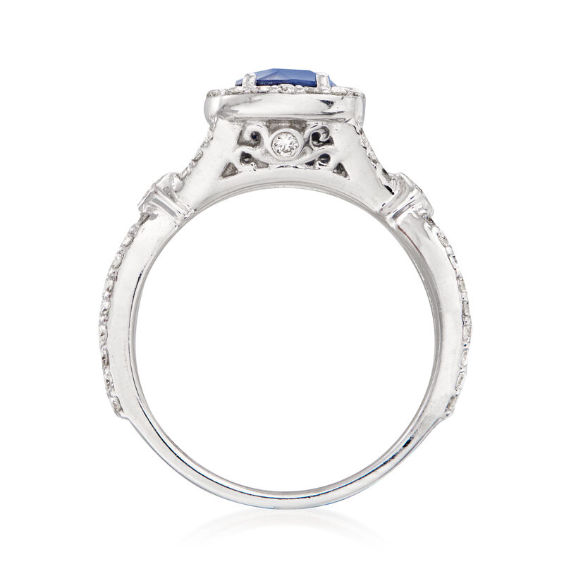 1.00 Carat Sapphire and .71 ct. t.w. Diamond Ring in 14kt White Gold image number 3