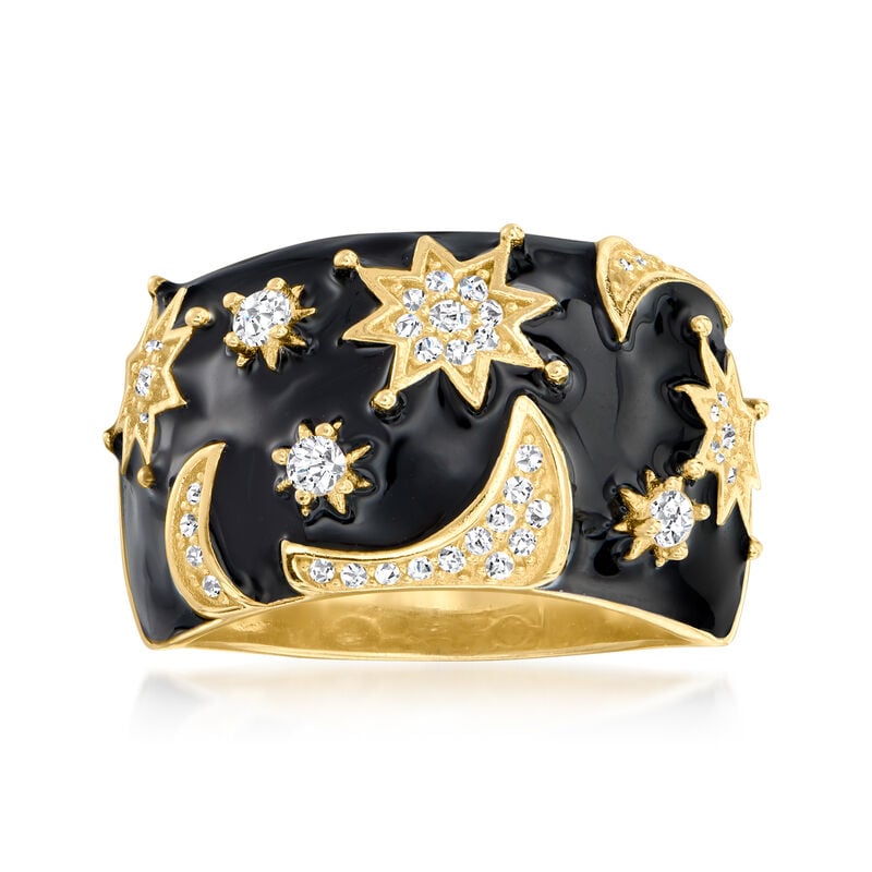 .40 ct. t.w. White Topaz and Black Enamel Celestial Ring in 18kt Gold Over Sterling image number 0