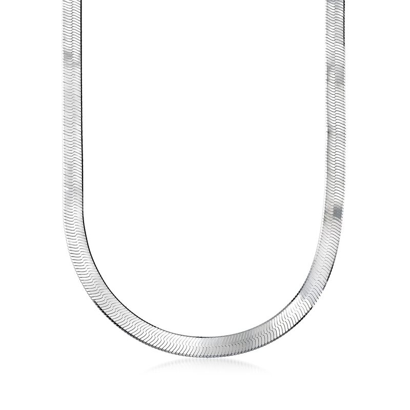 Italian Sterling Silver Reversible Herringbone Necklace  image number 4
