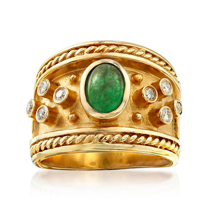 C. 1980 Vintage 1.00 Carat Emerald and .20 ct. t.w. Diamond Ring in 14kt Yellow Gold image number 0