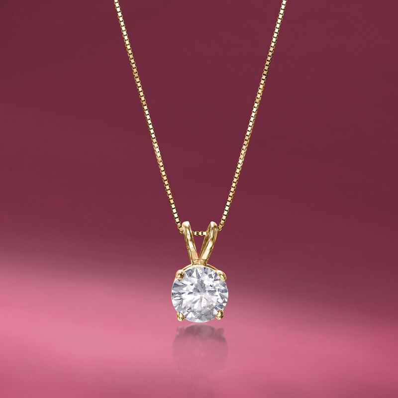 1.00 Carat Diamond Solitaire Necklace in 14kt Yellow Gold. 18&quot; image number 2