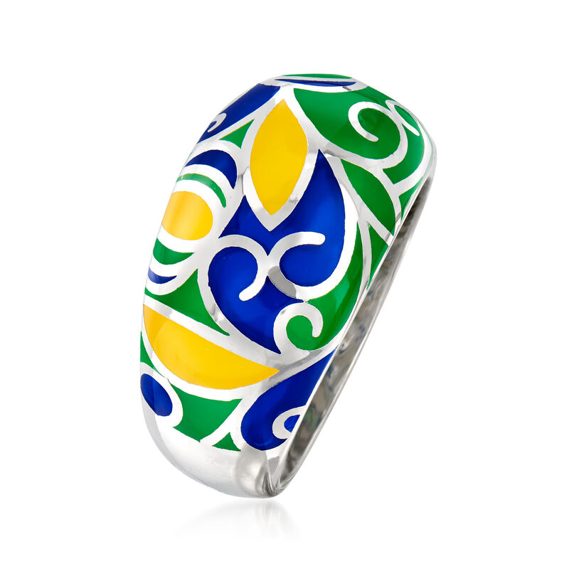 Multicolored Enamel Swirl Ring with White Topaz Accents in Sterling Silver image number 2