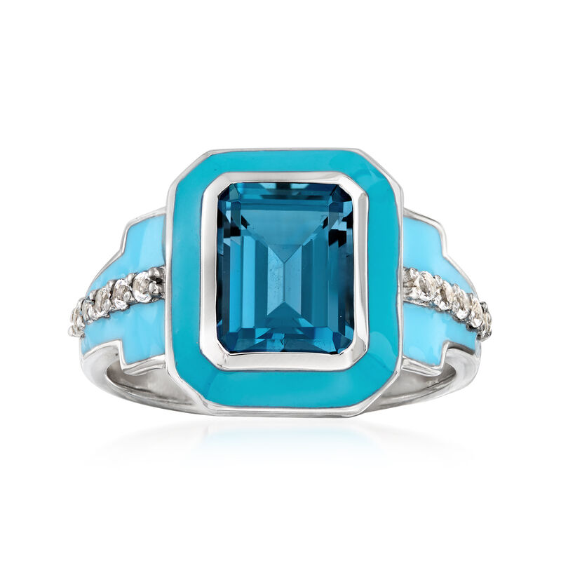 3.10 ct. t.w. London Blue and White Topaz Ring with Blue Enamel in Sterling Silver image number 0