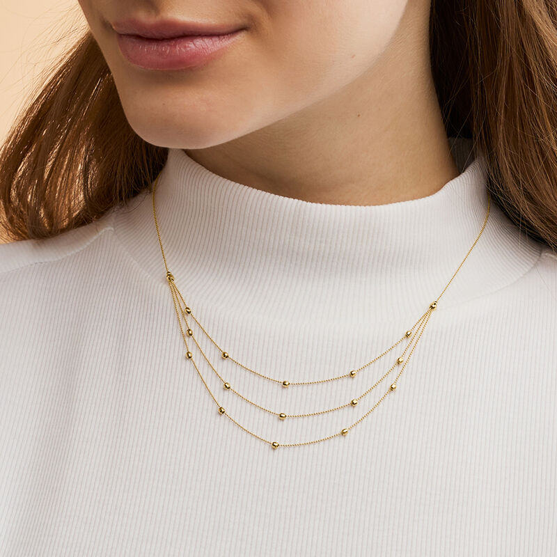 14kt Yellow Gold Three-Strand Bead Station Necklace. 17&quot; image number 3