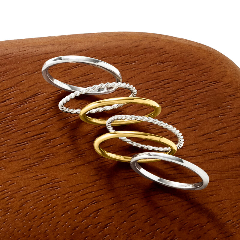 Two-Tone Sterling Silver Jewelry Set: Six Stackable Rings image number 6