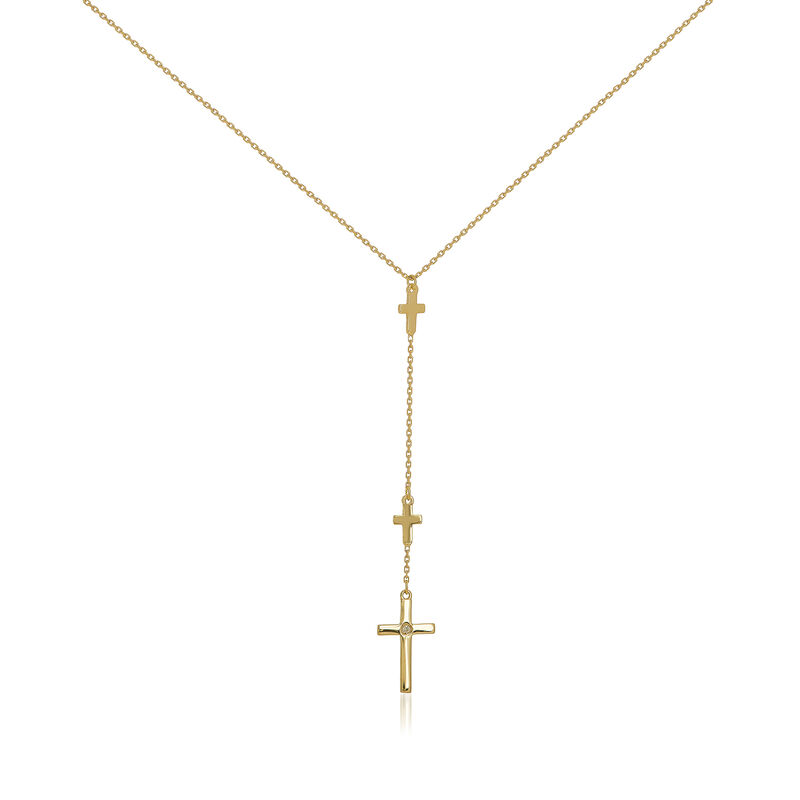 14kt Yellow Gold Three Cross Y-Necklace with Diamond Accent. 18&quot; image number 0