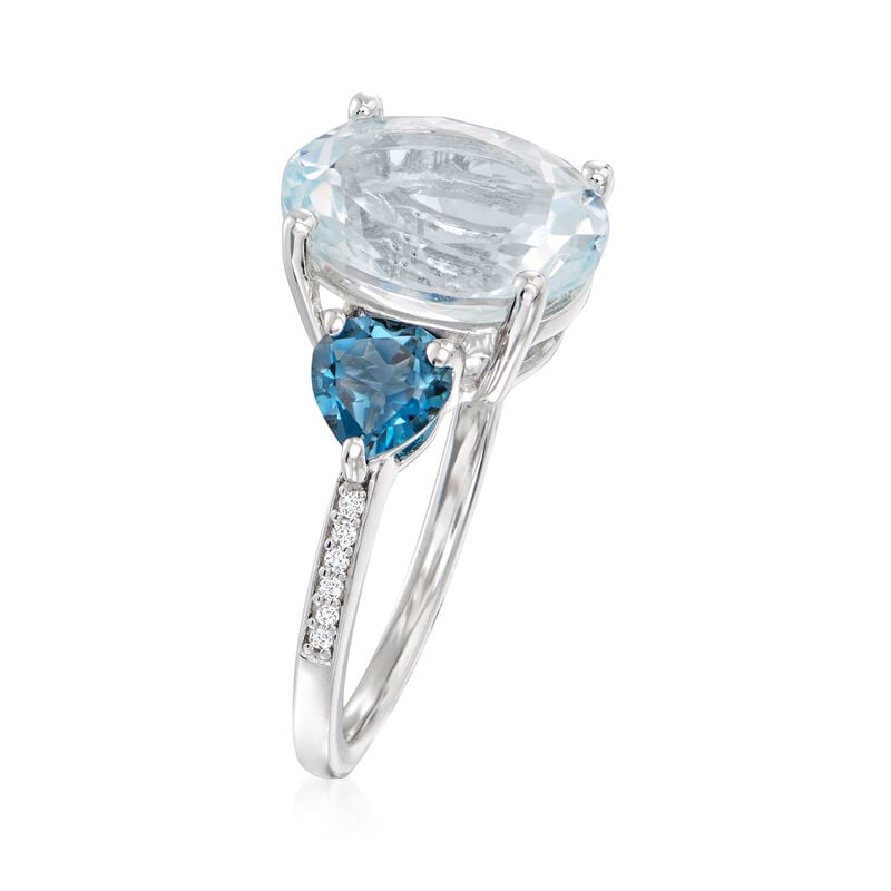 4.20 Carat Aquamarine and .90 ct. t.w. London Blue Topaz Ring with Diamonds in Sterling Silver image number 2