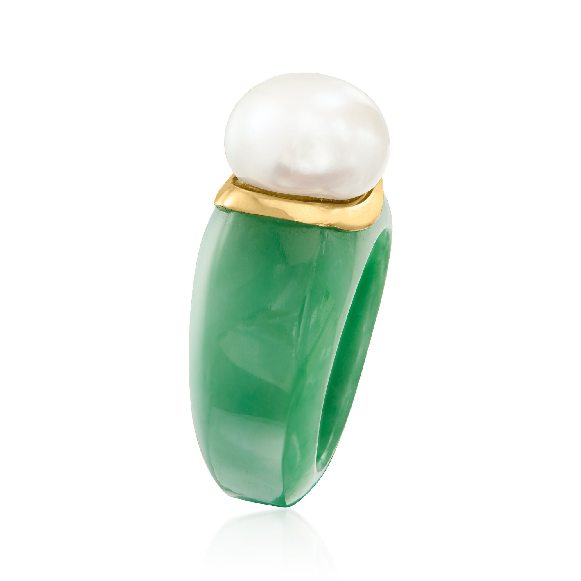 Xross Ring＋ES_PLATE 2個セット 11.5-12mm Cultured Pearl and Jade Ring with 14kt Yellow Gold