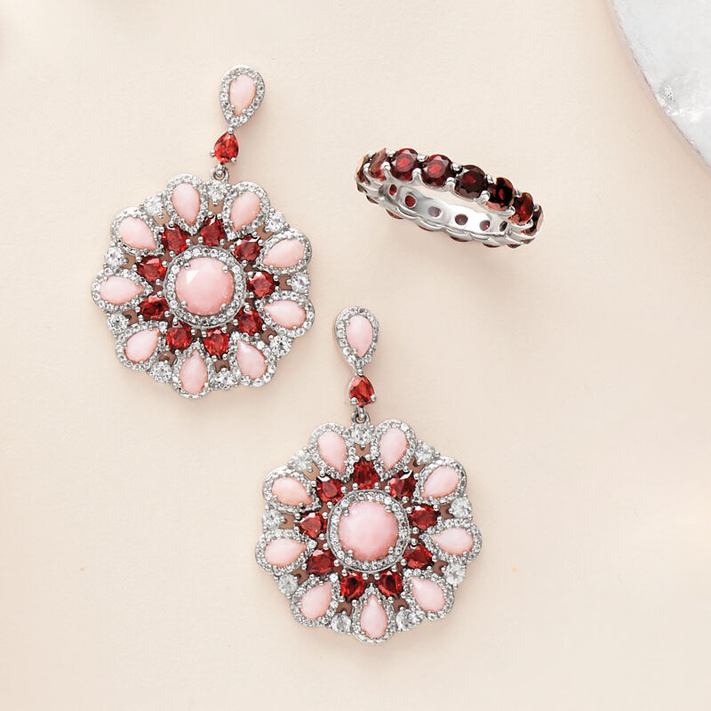 Pink Opal, 4.30 ct. t.w. Garnet and 2.70 ct. t.w. White Topaz Circle Drop Earrings in Sterling Silver image number 2