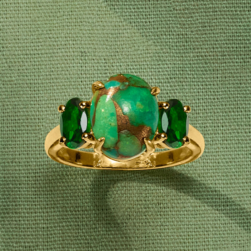 Green Turquoise Ring with .80 ct. t.w. Chrome Diopside in 18kt Gold Over Sterling image number 3