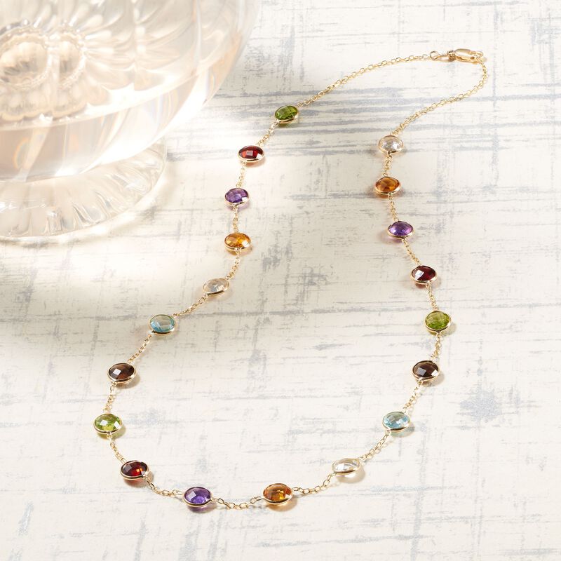 13.80 ct. t.w. Bezel-Set Multi-Gemstone Station Necklace in 14kt Yellow Gold image number 4