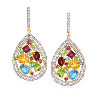 13.90 ct. t.w. Multi-Gemstone Drop Earrings in 18kt Gold Over Sterling