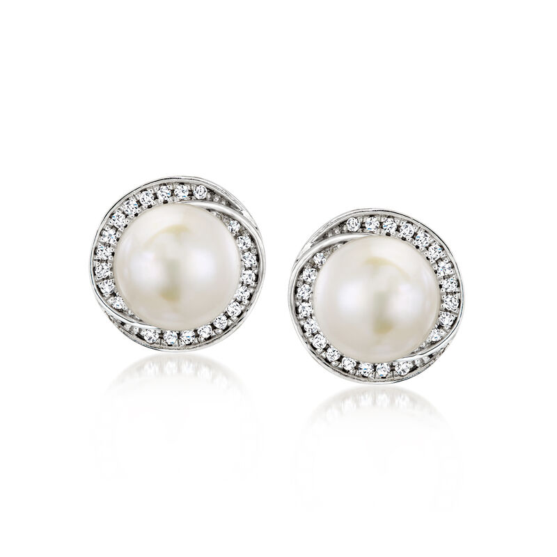 6.5-7mm Cultured Pearl Earrings with .11 ct. t.w. Diamonds in 14kt Yellow Gold image number 0