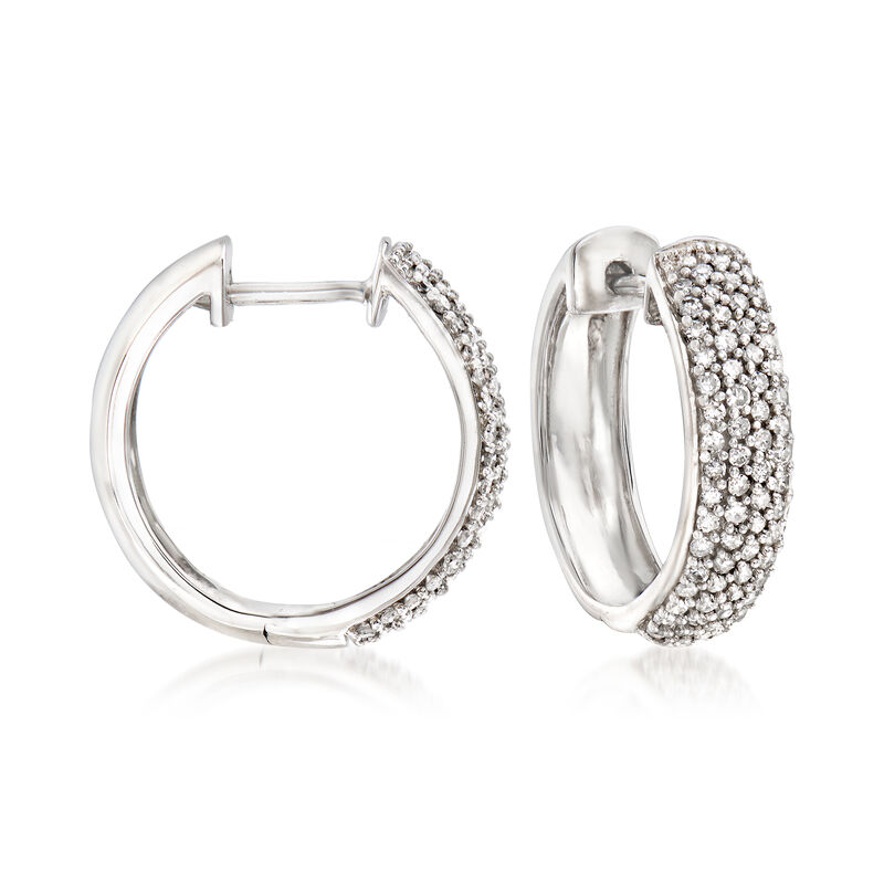 .50 ct. t.w. Pave Diamond Hoop Earrings in 14kt White Gold image number 0