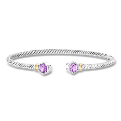 Phillip Gavriel "Italian Cable" .92 ct. t.w. Amethyst Cuff Bracelet in Sterling Silver with 18kt Yellow Gold