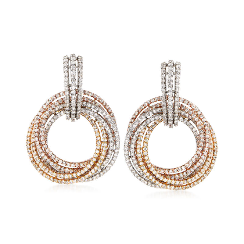 6.85 ct. t.w. Diamond Swirl Earrings in 14kt Tri-Colored Gold image number 0