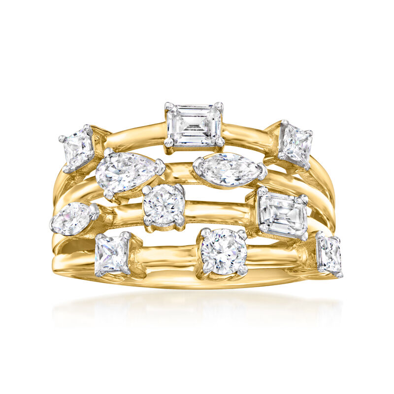 1.10 ct. t.w. CZ Multi-Row Ring in 18kt Gold Over Sterling image number 0