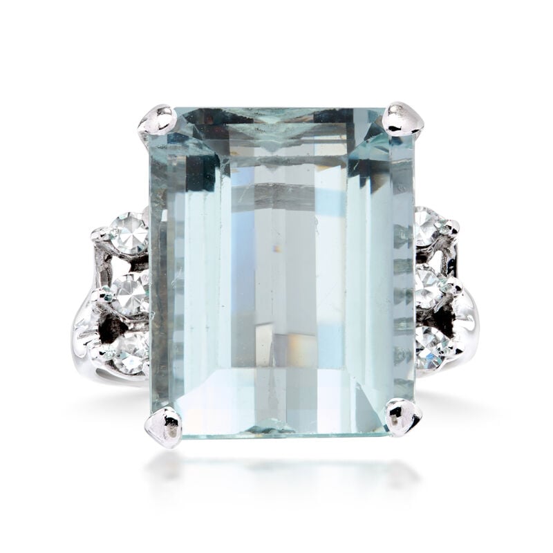 C. 1980 Vintage 9.50 Carat Aquamarine Ring with .20 ct. t.w. Diamonds in 14kt White Gold. Size 6.5 image number 0