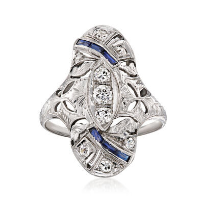 C. 1950 Vintage .22 ct. t.w. Diamond Ring with .18 ct. t.w. Synthetic Sapphires in 18kt White Gold