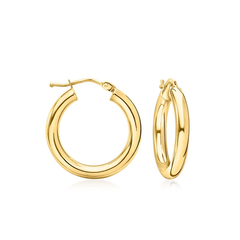 Italian 3mm 18kt Yellow Gold Hoop Earrings. 7/8" image number 0