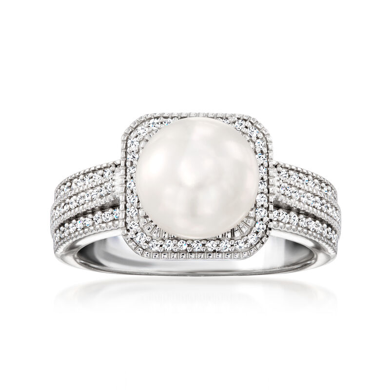 7-7.5mm Cultured Mabe Pearl and .35 ct. t.w. Diamond Ring in Sterling Silver image number 0
