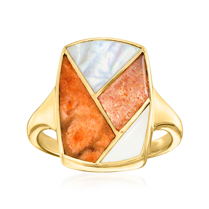 Tonal Orange Multi-Gemstone Inlay Ring in 18kt Gold Over Sterling image number 0