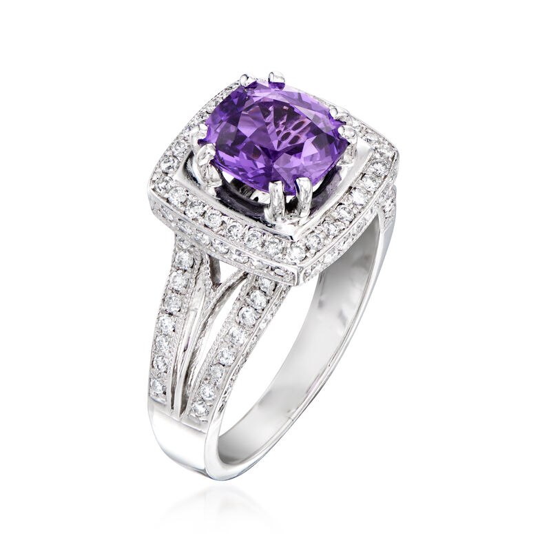 C. 1990 Vintage 1.52 Carat Purple Sapphire and 1.00 ct. t.w. Diamond Ring in 14kt White Gold. Size 5.25 image number 2