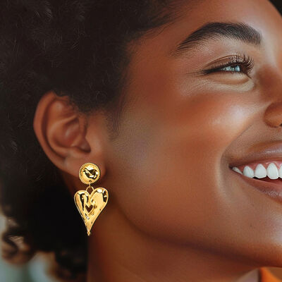 18kt Gold Over Sterling Asymmetrical Heart Drop Earrings