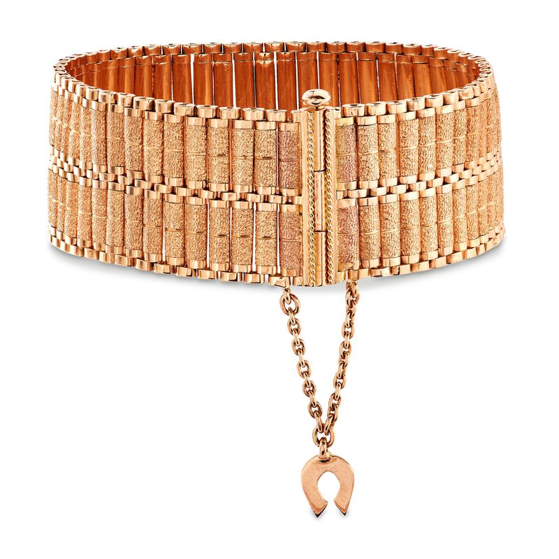 C. 1970 Vintage 18kt Rose Gold Textured and Polished Wide Bracelet. 7&quot; image number 2